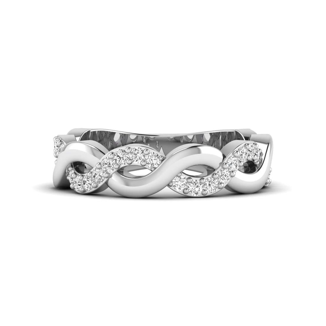 OctaPearl Round Twisted Half Eternity Lab Grown Diamond Pave Wedding Band