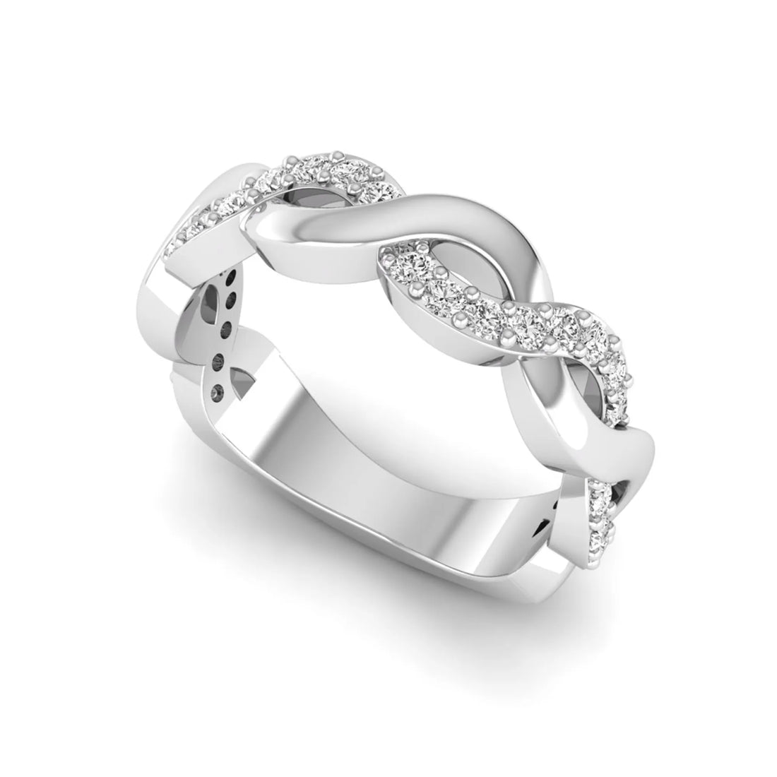 OctaPearl Round Twisted Half Eternity Lab Grown Diamond Pave Wedding Band