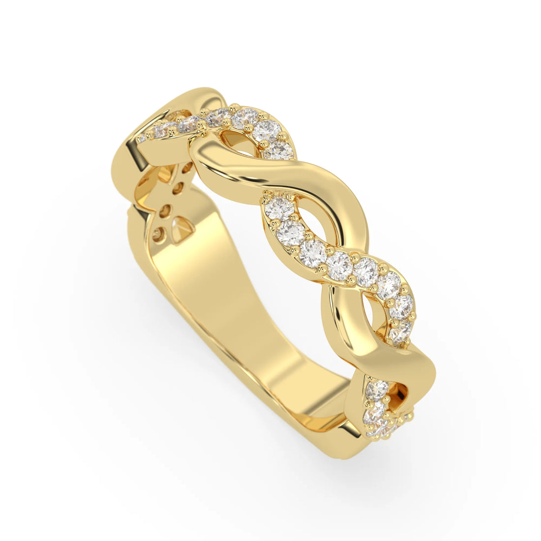 OctaPearl Round Twisted Half Eternity Lab Grown Diamond Pave Wedding Band