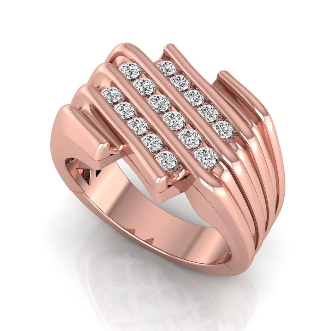 OctaPearl Channel Set Round Multi Row Lab Grown Diamond Men's Statement Ring