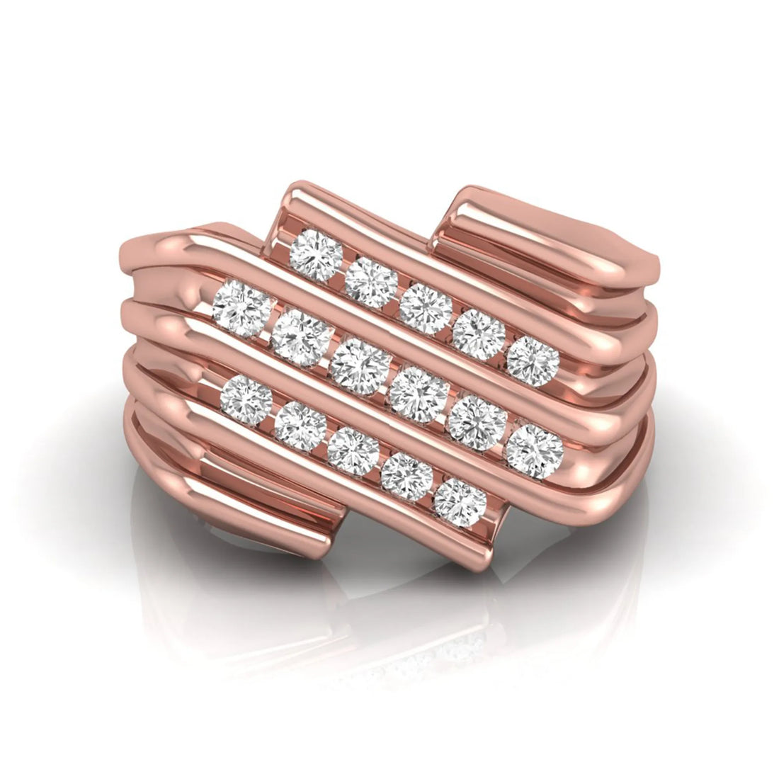 OctaPearl Channel Set Round Multi Row Lab Grown Diamond Men's Statement Ring
