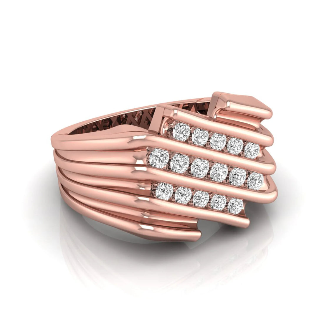OctaPearl Channel Set Round Multi Row Lab Grown Diamond Men's Statement Ring