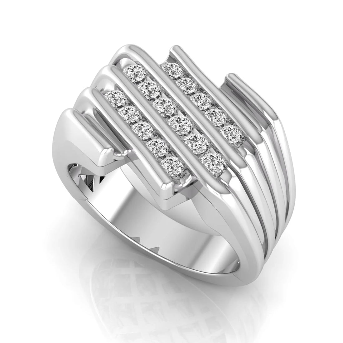 OctaPearl Channel Set Round Multi Row Lab Grown Diamond Men's Statement Ring