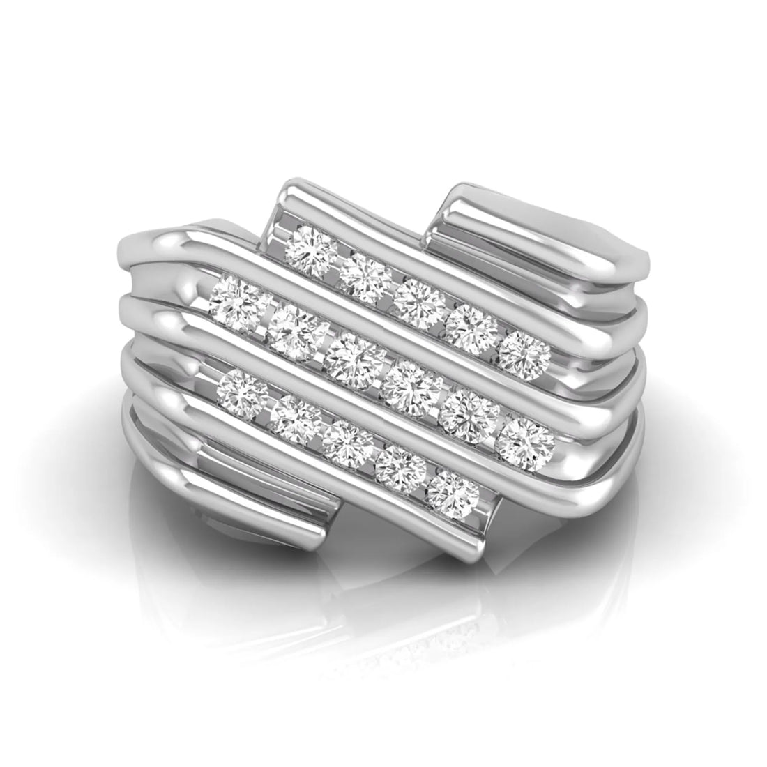 OctaPearl Channel Set Round Multi Row Lab Grown Diamond Men's Statement Ring