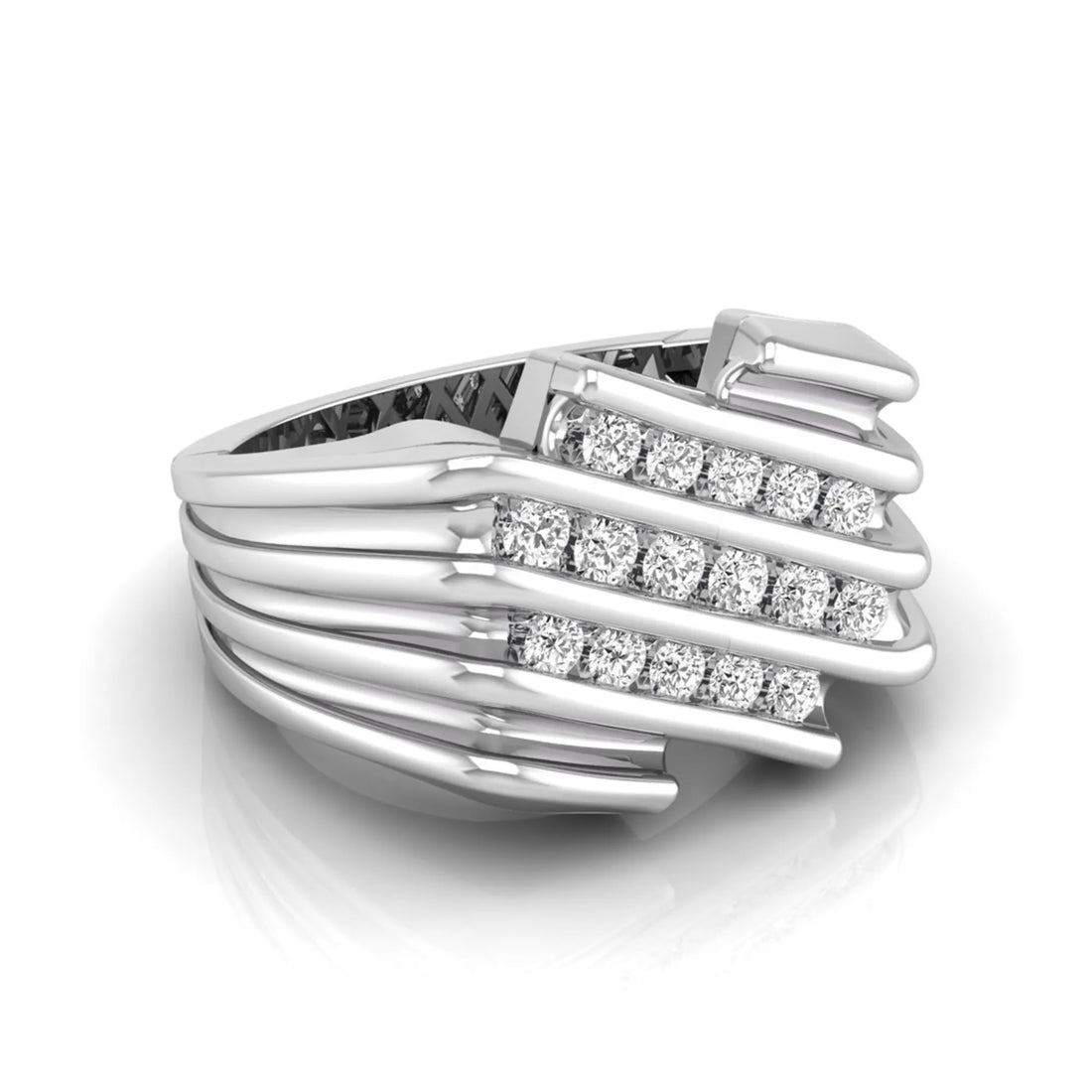 OctaPearl Channel Set Round Multi Row Lab Grown Diamond Men's Statement Ring