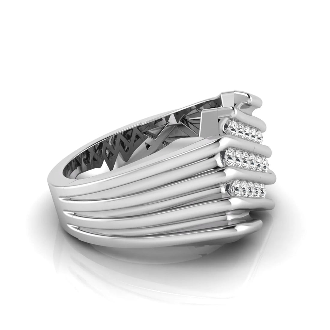 OctaPearl Channel Set Round Multi Row Lab Grown Diamond Men's Statement Ring