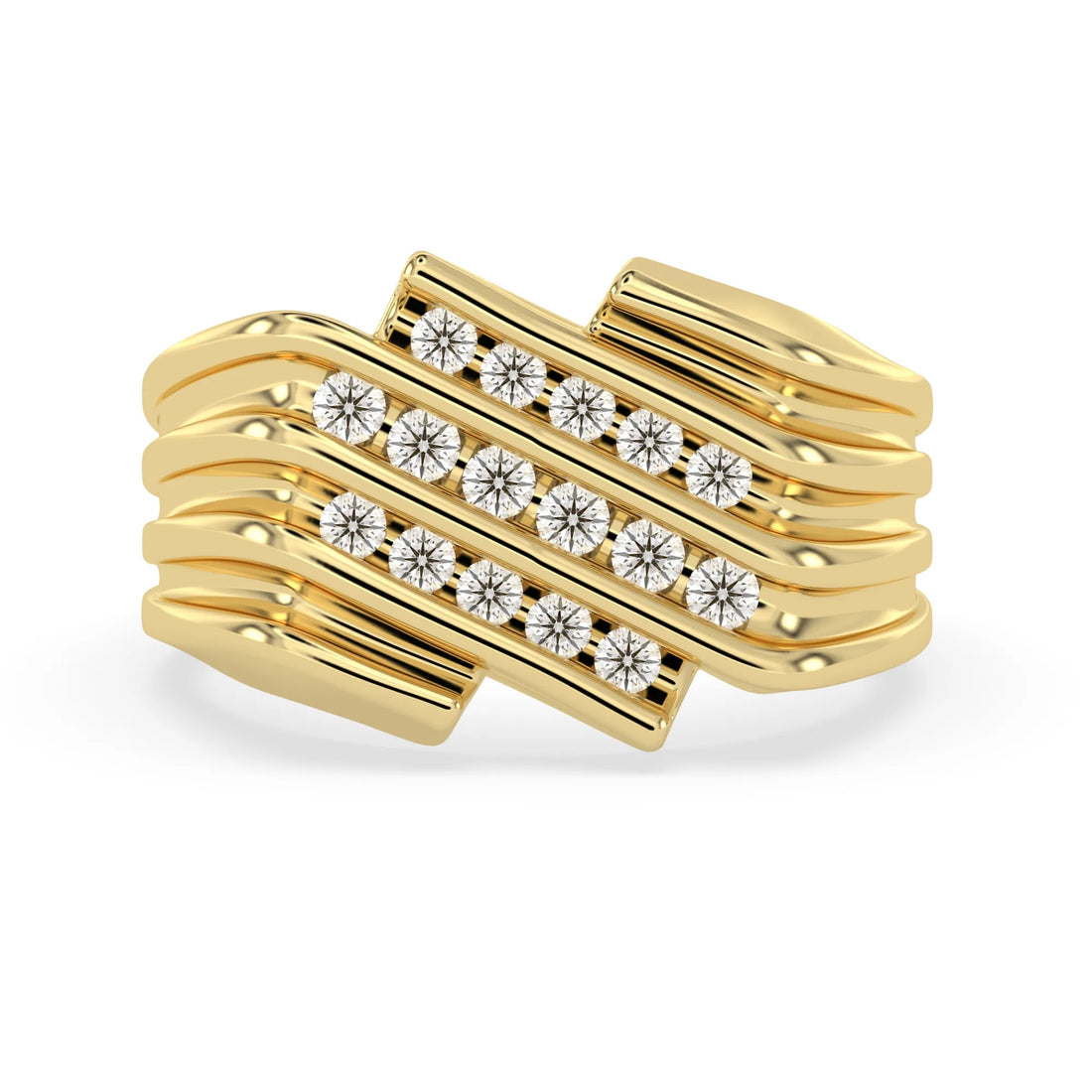 OctaPearl Channel Set Round Multi Row Lab Grown Diamond Men's Statement Ring