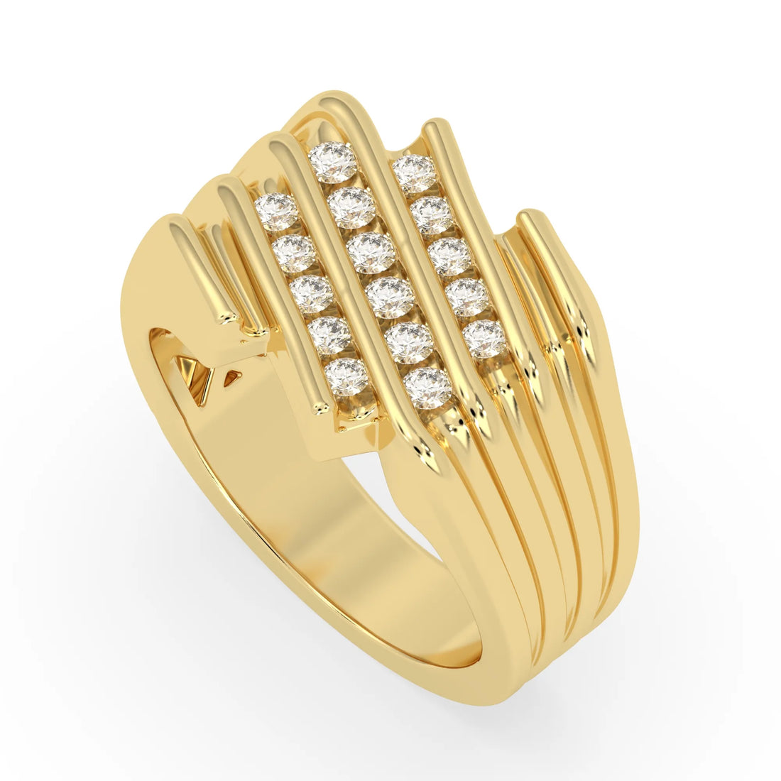 OctaPearl Channel Set Round Multi Row Lab Grown Diamond Men's Statement Ring