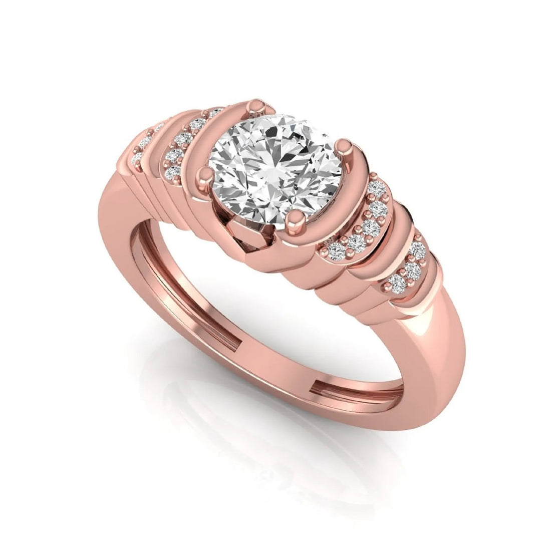 OctaPearl Round Cut Lab Grown Diamond Side Stone Engagement Ring