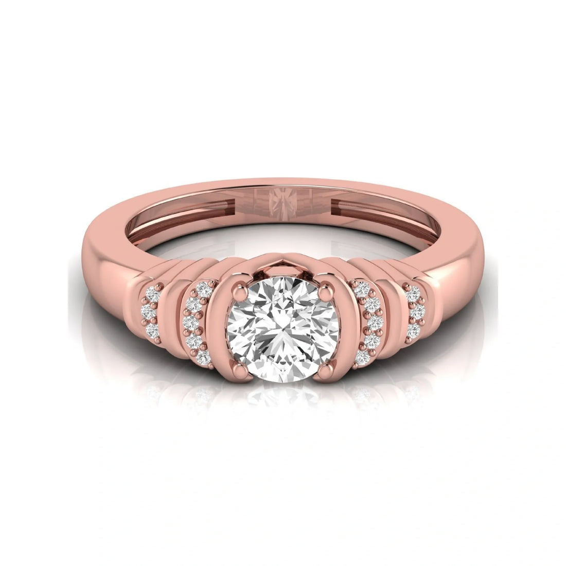 OctaPearl Round Cut Lab Grown Diamond Side Stone Engagement Ring