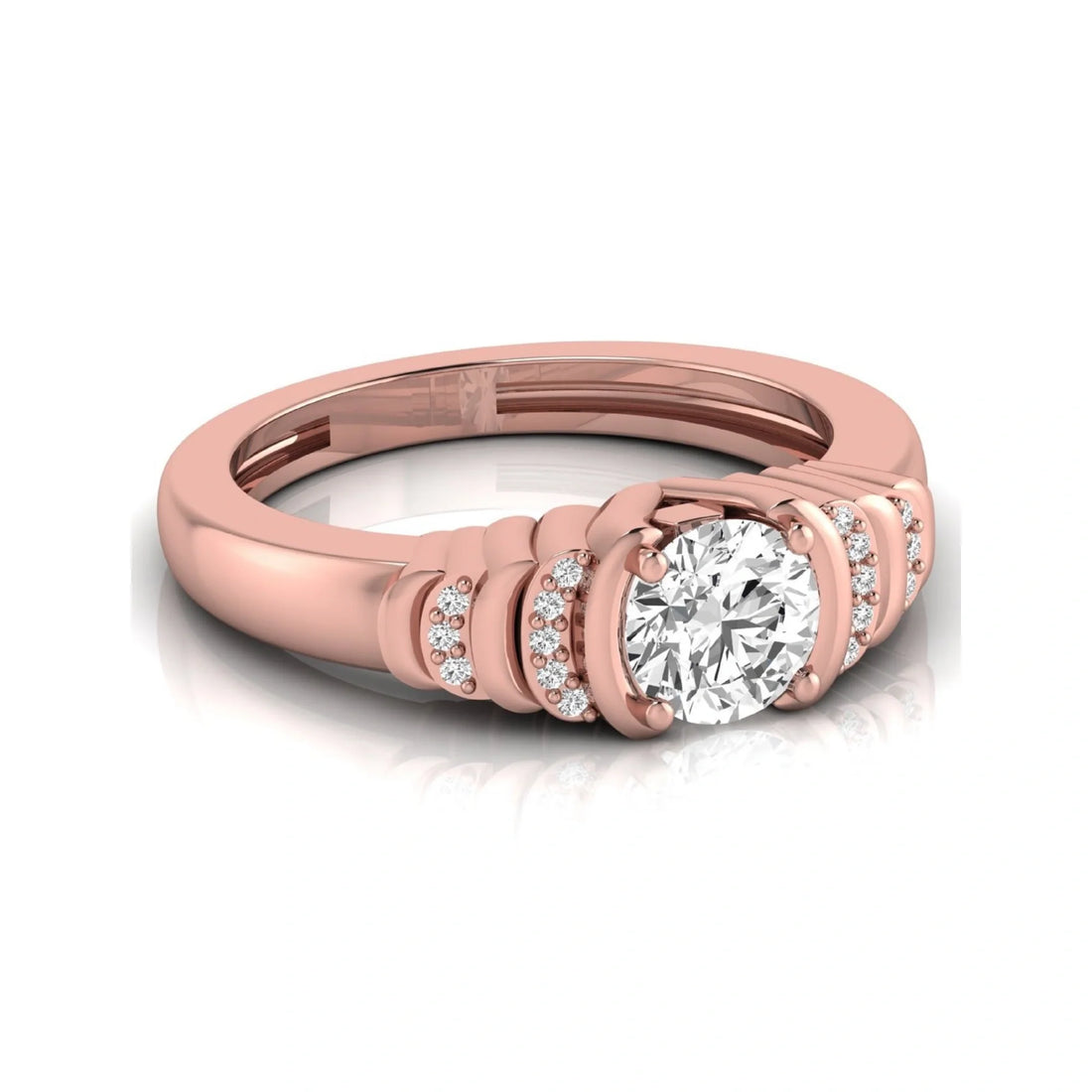 OctaPearl Round Cut Lab Grown Diamond Side Stone Engagement Ring