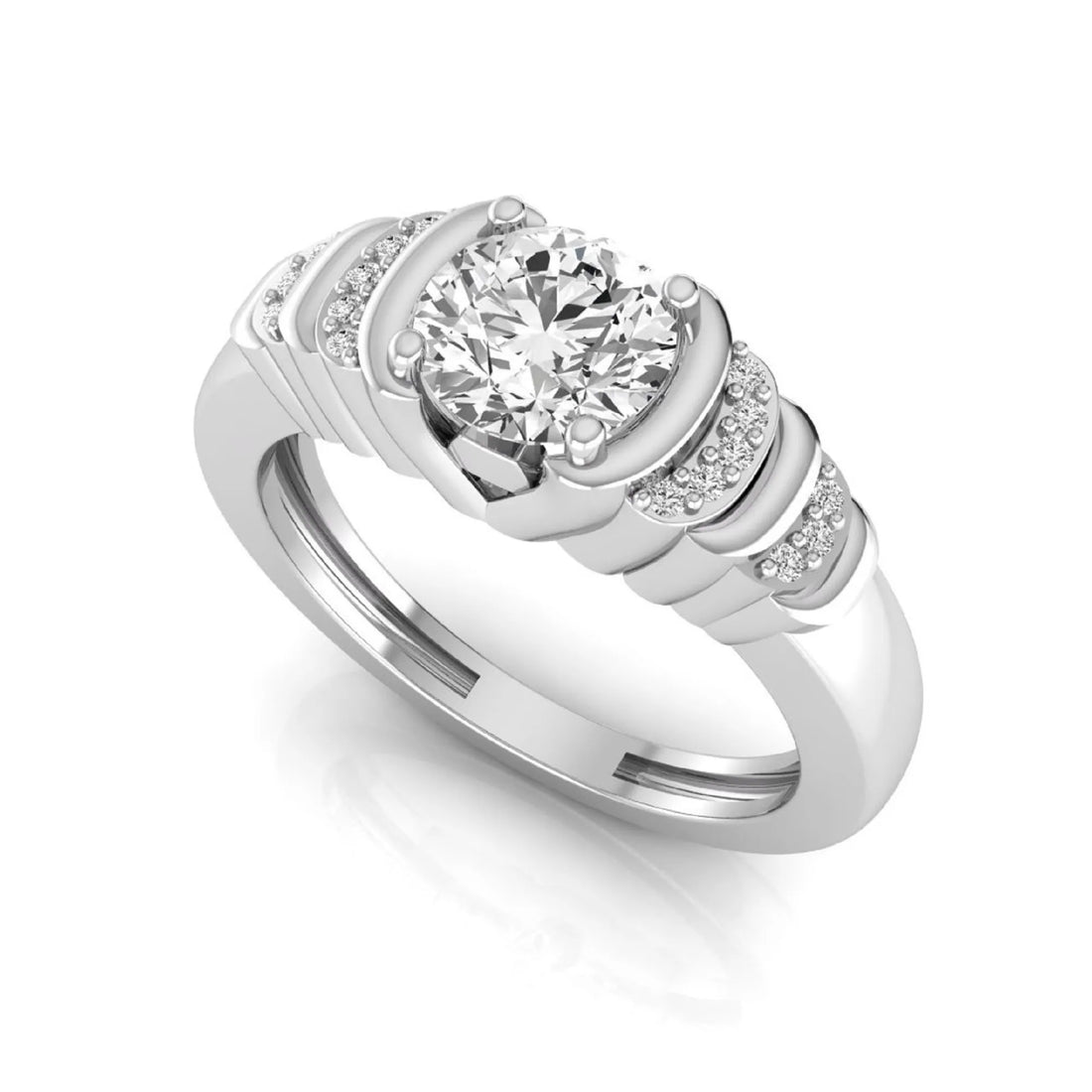 OctaPearl Round Cut Lab Grown Diamond Side Stone Engagement Ring