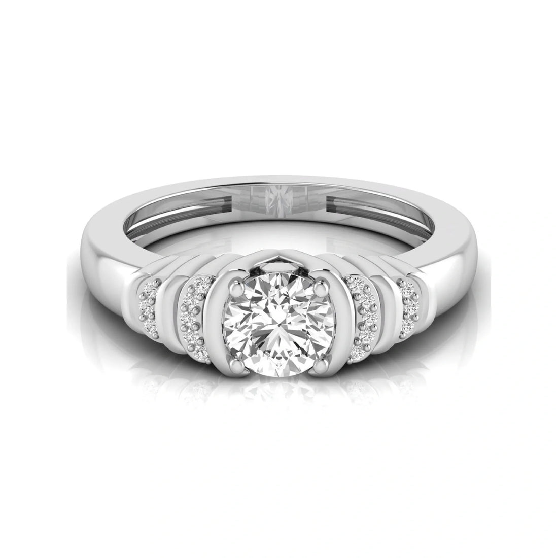 OctaPearl Round Cut Lab Grown Diamond Side Stone Engagement Ring