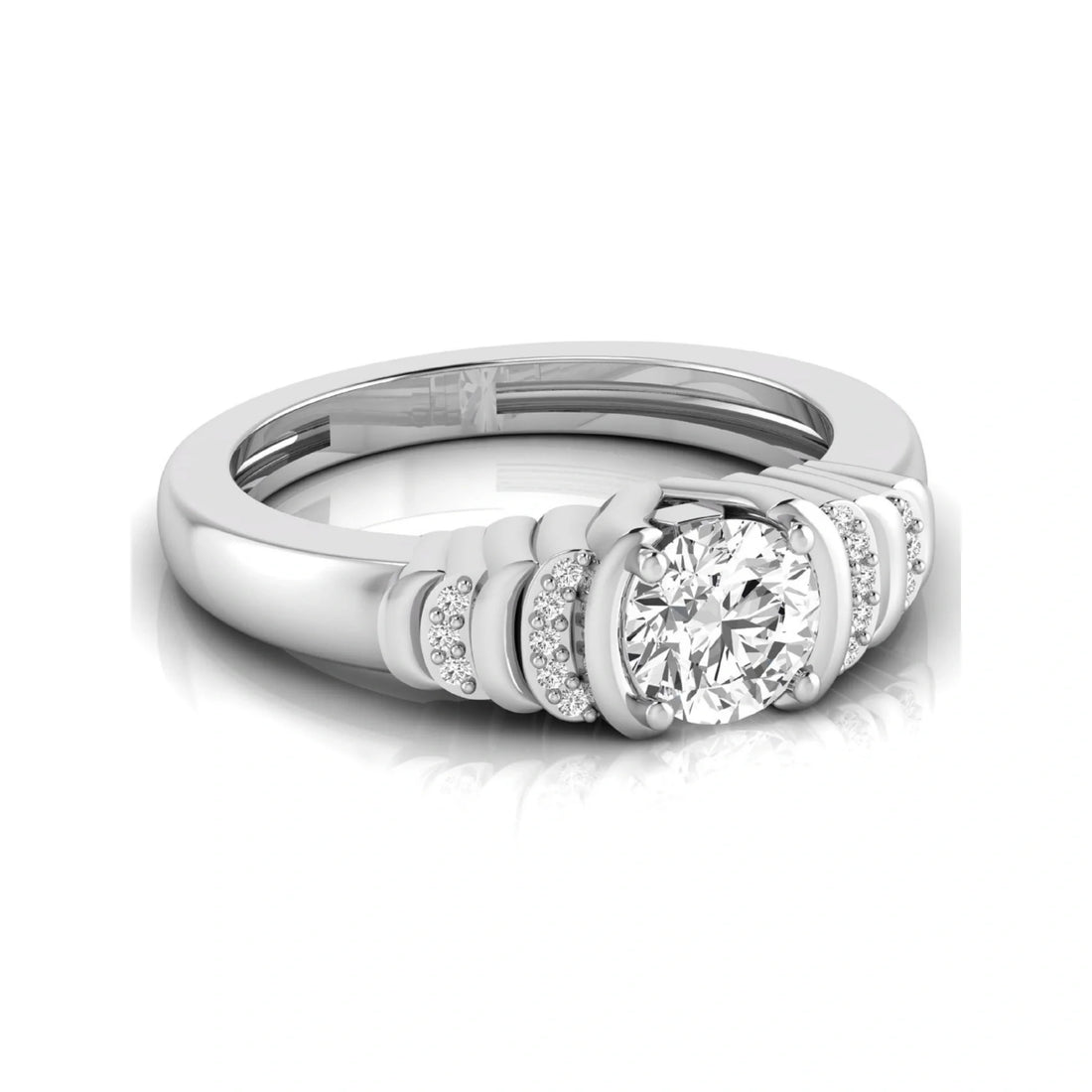 OctaPearl Round Cut Lab Grown Diamond Side Stone Engagement Ring
