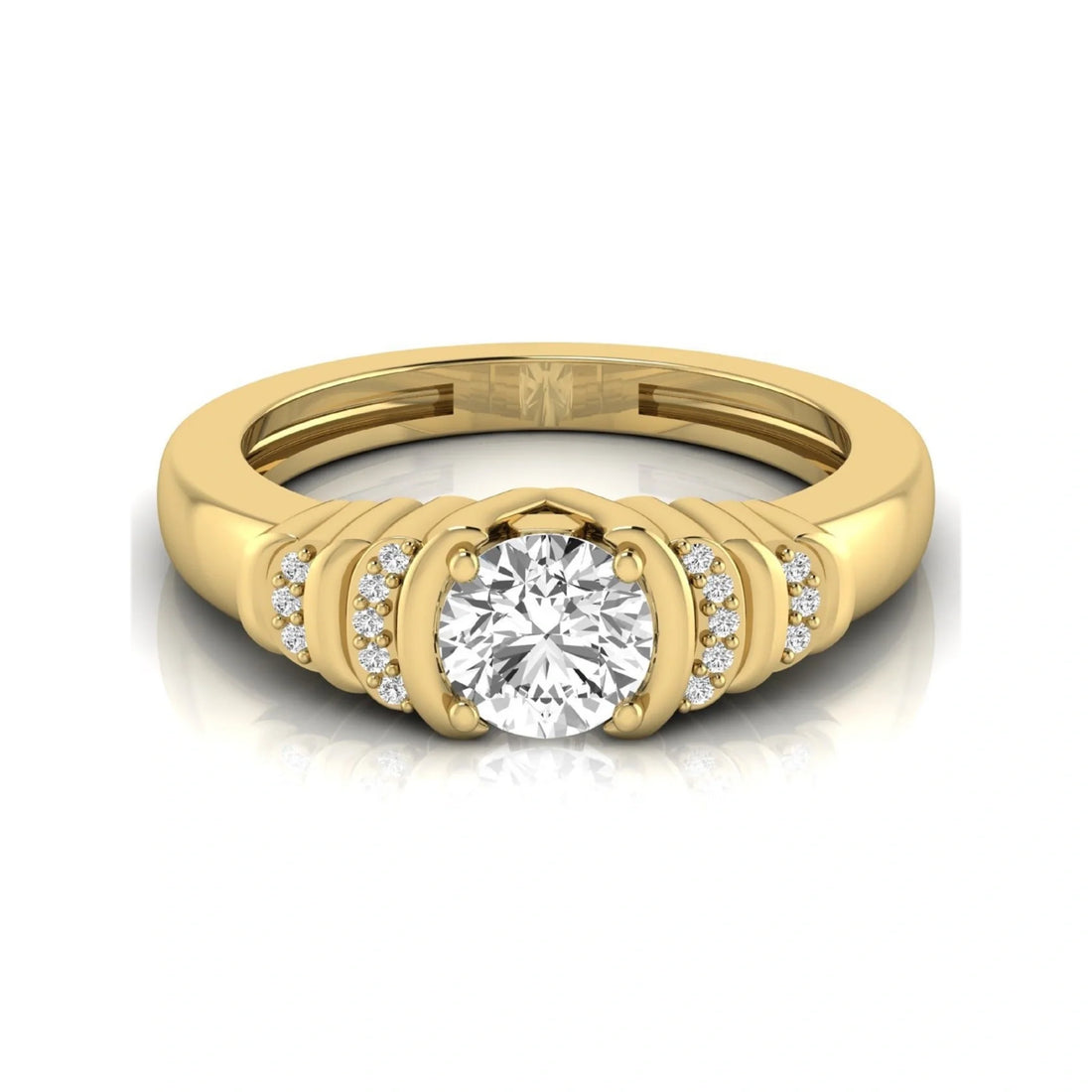 OctaPearl Round Cut Lab Grown Diamond Side Stone Engagement Ring