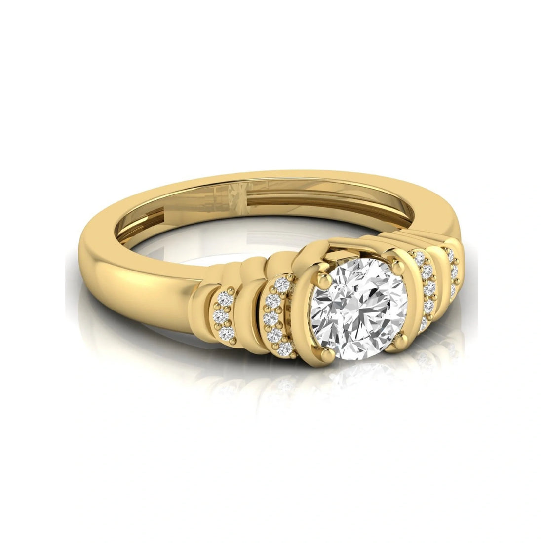 OctaPearl Round Cut Lab Grown Diamond Side Stone Engagement Ring