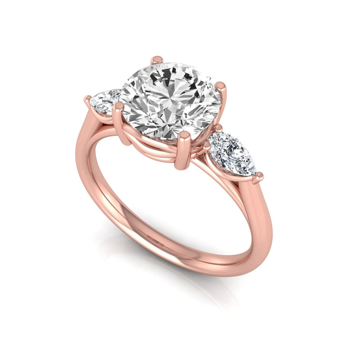 OctaPearl 2 ct Round Cut Lab Grown Diamond Three Stone Engagement Ring with Pear Side Diamonds