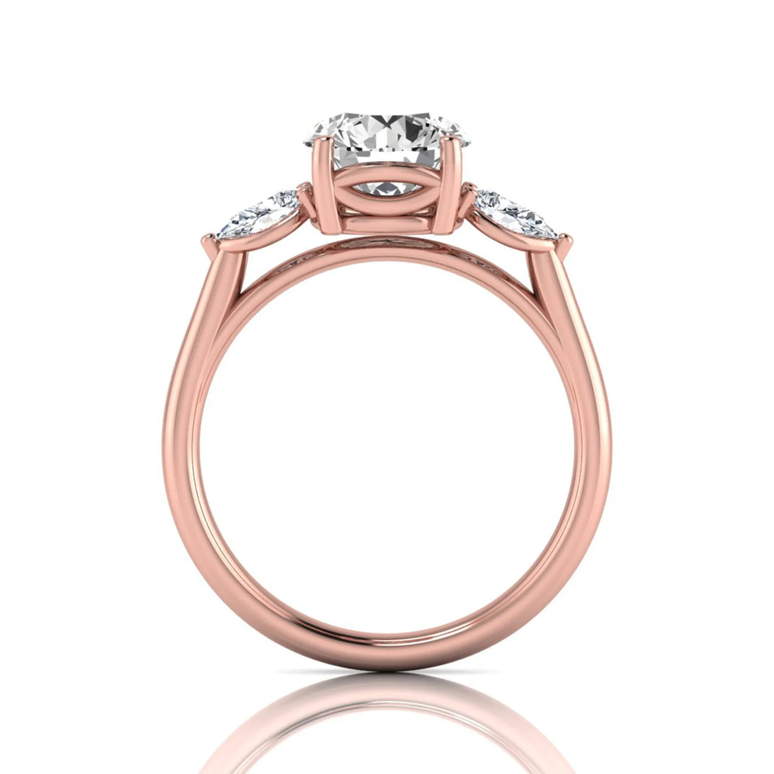 OctaPearl 2 ct Round Cut Lab Grown Diamond Three Stone Engagement Ring with Pear Side Diamonds