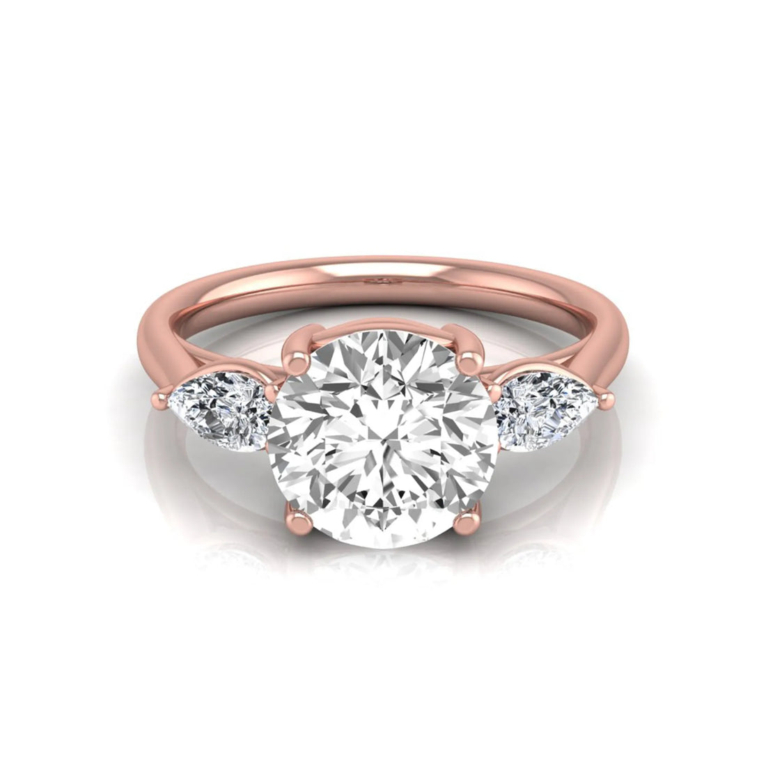 OctaPearl 2 ct Round Cut Lab Grown Diamond Three Stone Engagement Ring with Pear Side Diamonds