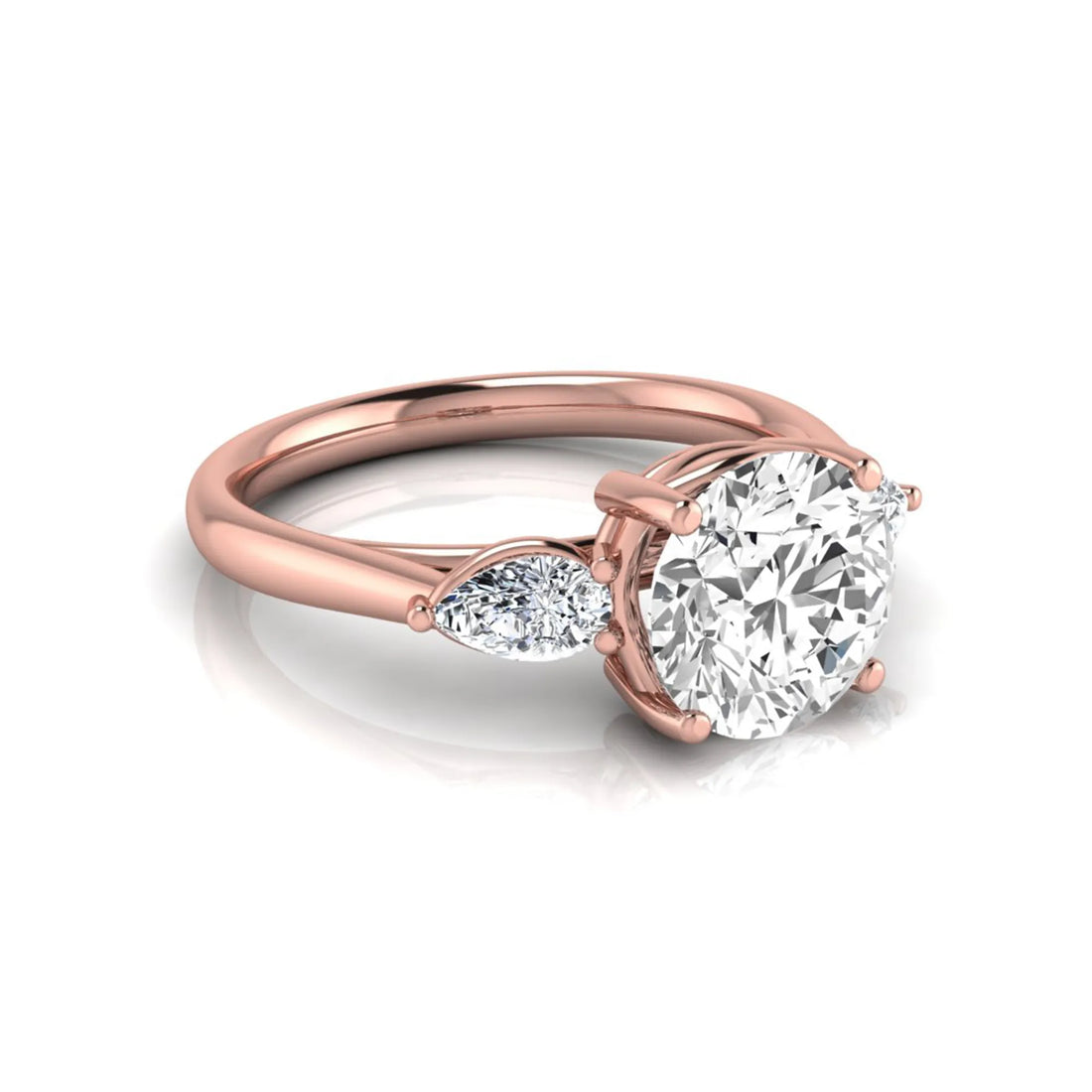 OctaPearl 2 ct Round Cut Lab Grown Diamond Three Stone Engagement Ring with Pear Side Diamonds