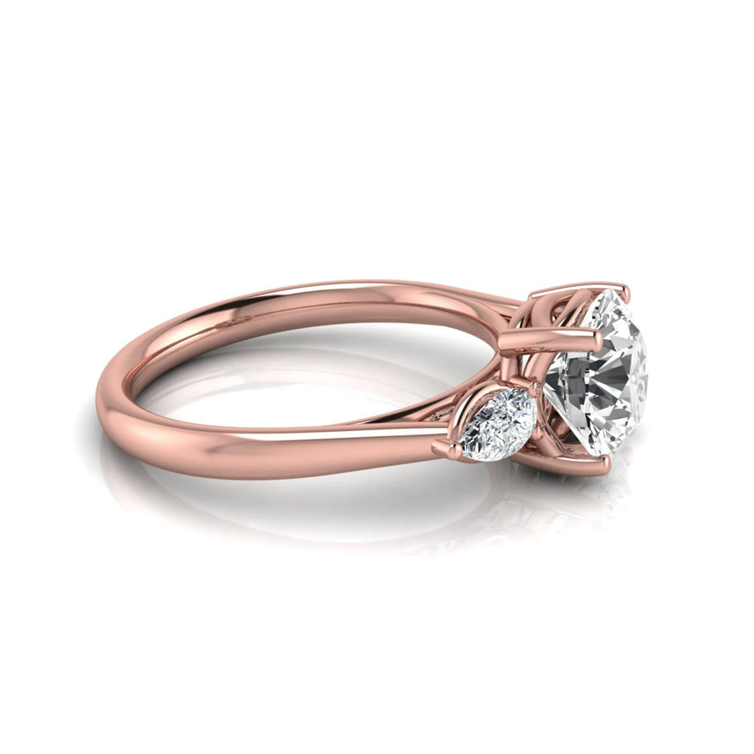 OctaPearl 2 ct Round Cut Lab Grown Diamond Three Stone Engagement Ring with Pear Side Diamonds