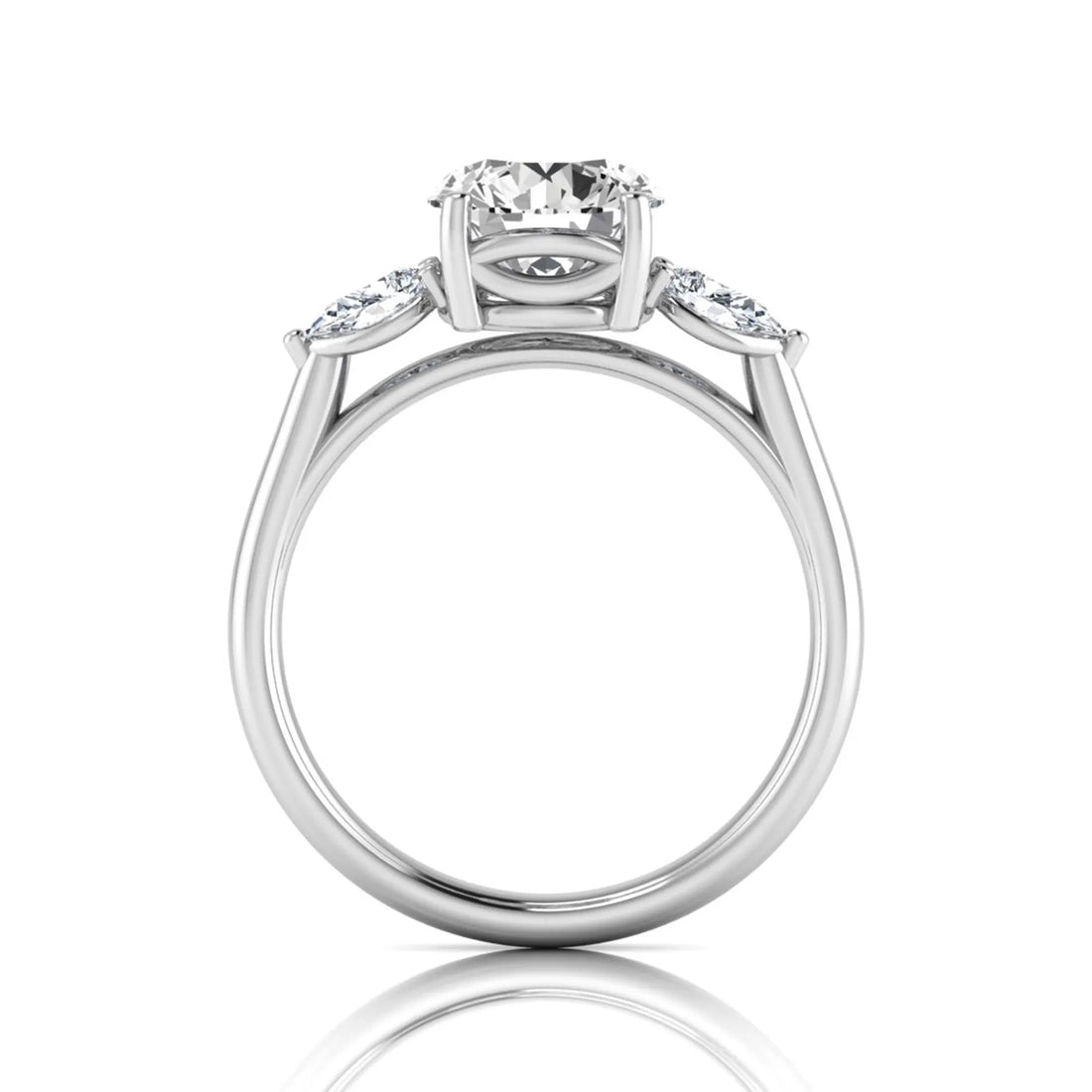 OctaPearl 2 ct Round Cut Lab Grown Diamond Three Stone Engagement Ring with Pear Side Diamonds