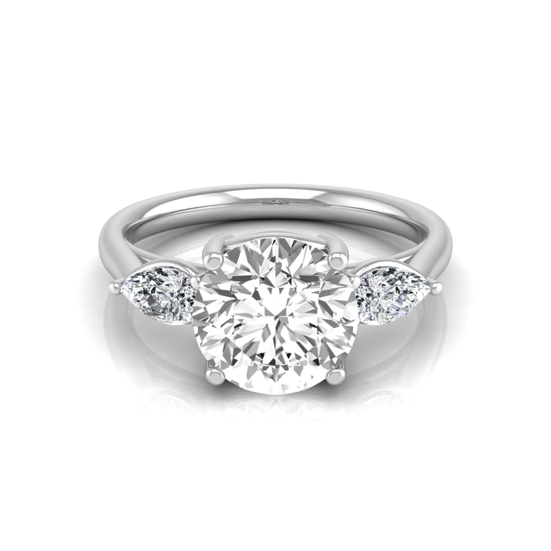 OctaPearl 2 ct Round Cut Lab Grown Diamond Three Stone Engagement Ring with Pear Side Diamonds