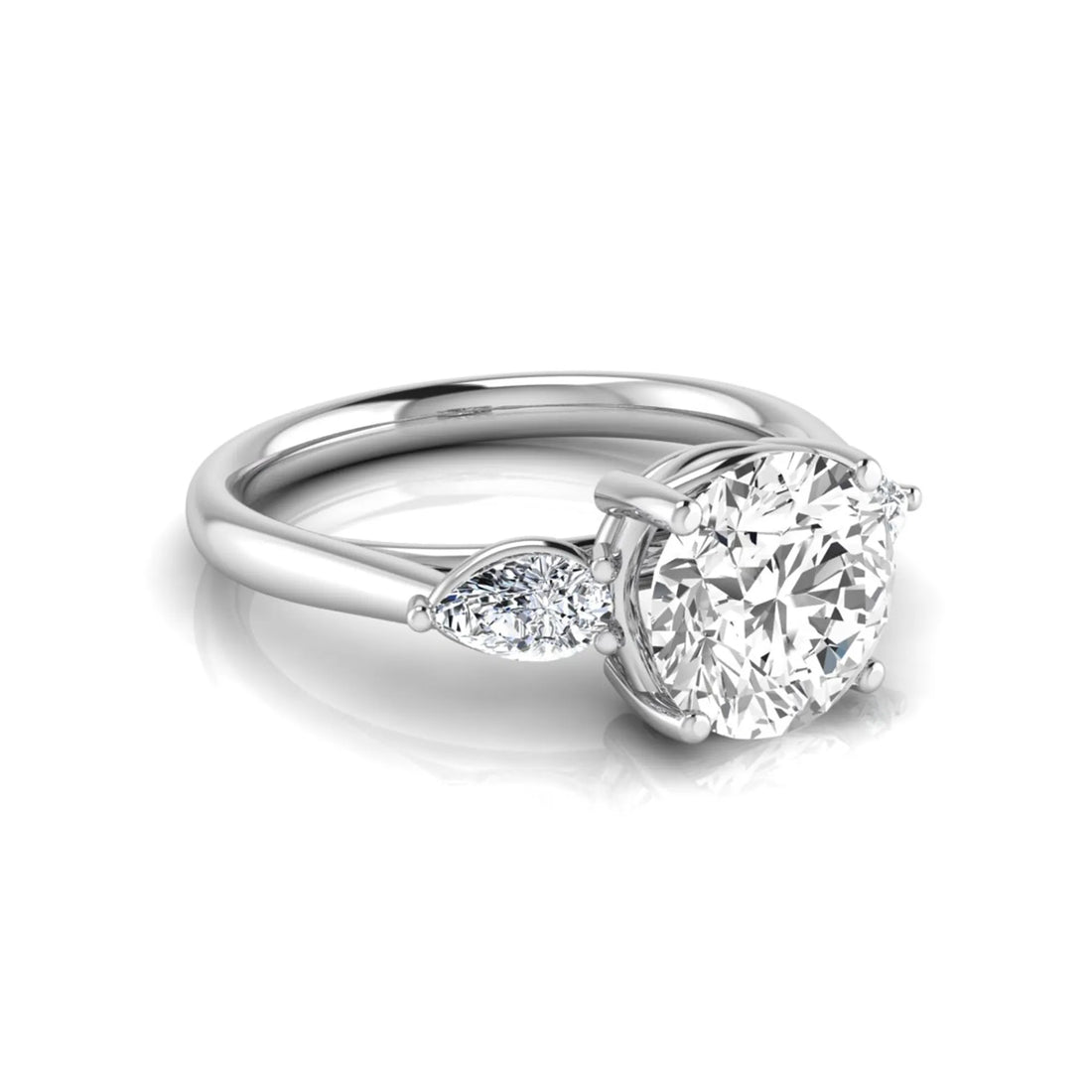 OctaPearl 2 ct Round Cut Lab Grown Diamond Three Stone Engagement Ring with Pear Side Diamonds