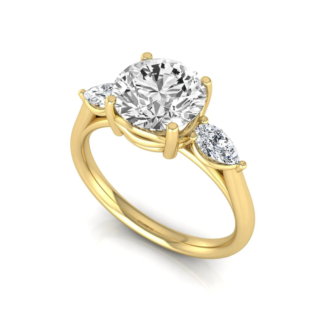 OctaPearl 2 ct Round Cut Lab Grown Diamond Three Stone Engagement Ring with Pear Side Diamonds