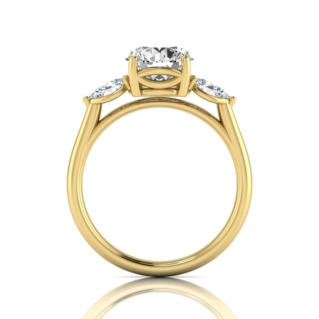 OctaPearl 2 ct Round Cut Lab Grown Diamond Three Stone Engagement Ring with Pear Side Diamonds