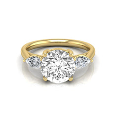 OctaPearl 2 ct Round Cut Lab Grown Diamond Three Stone Engagement Ring with Pear Side Diamonds