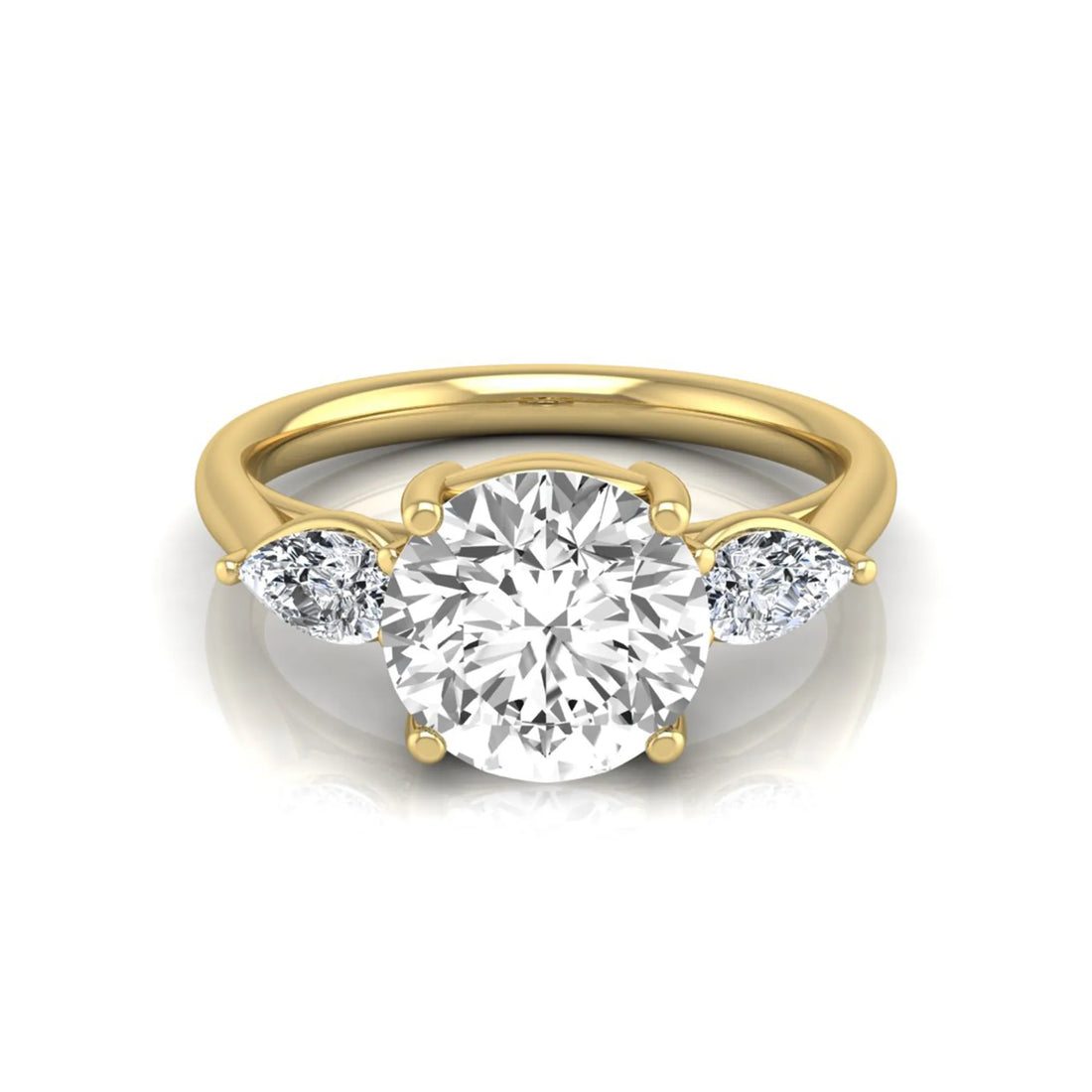 OctaPearl 2 ct Round Cut Lab Grown Diamond Three Stone Engagement Ring with Pear Side Diamonds