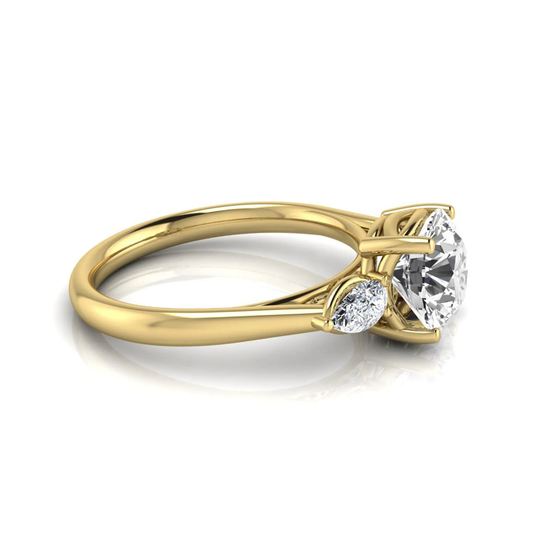 OctaPearl 2 ct Round Cut Lab Grown Diamond Three Stone Engagement Ring with Pear Side Diamonds