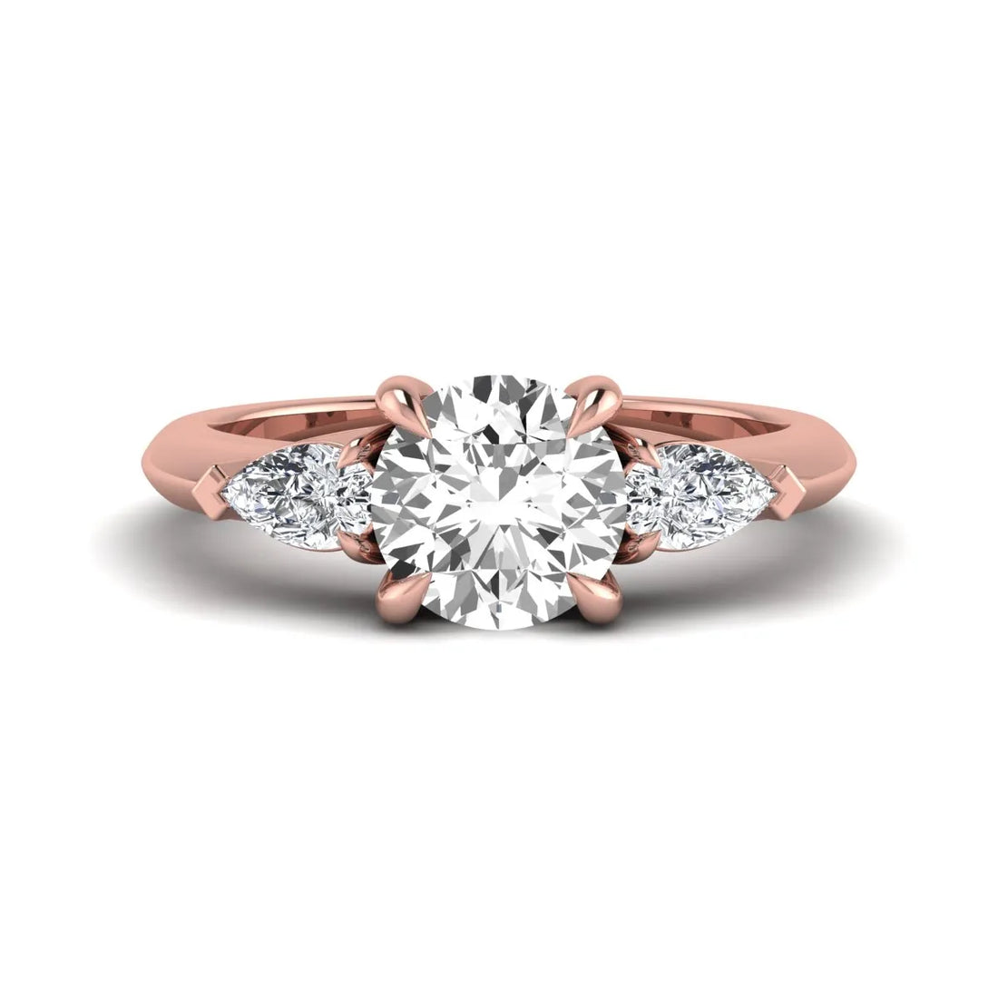 OctaPearl 1.5 ct Round Cut Lab Grown Diamond Three Stone Pear Side Engagement Ring