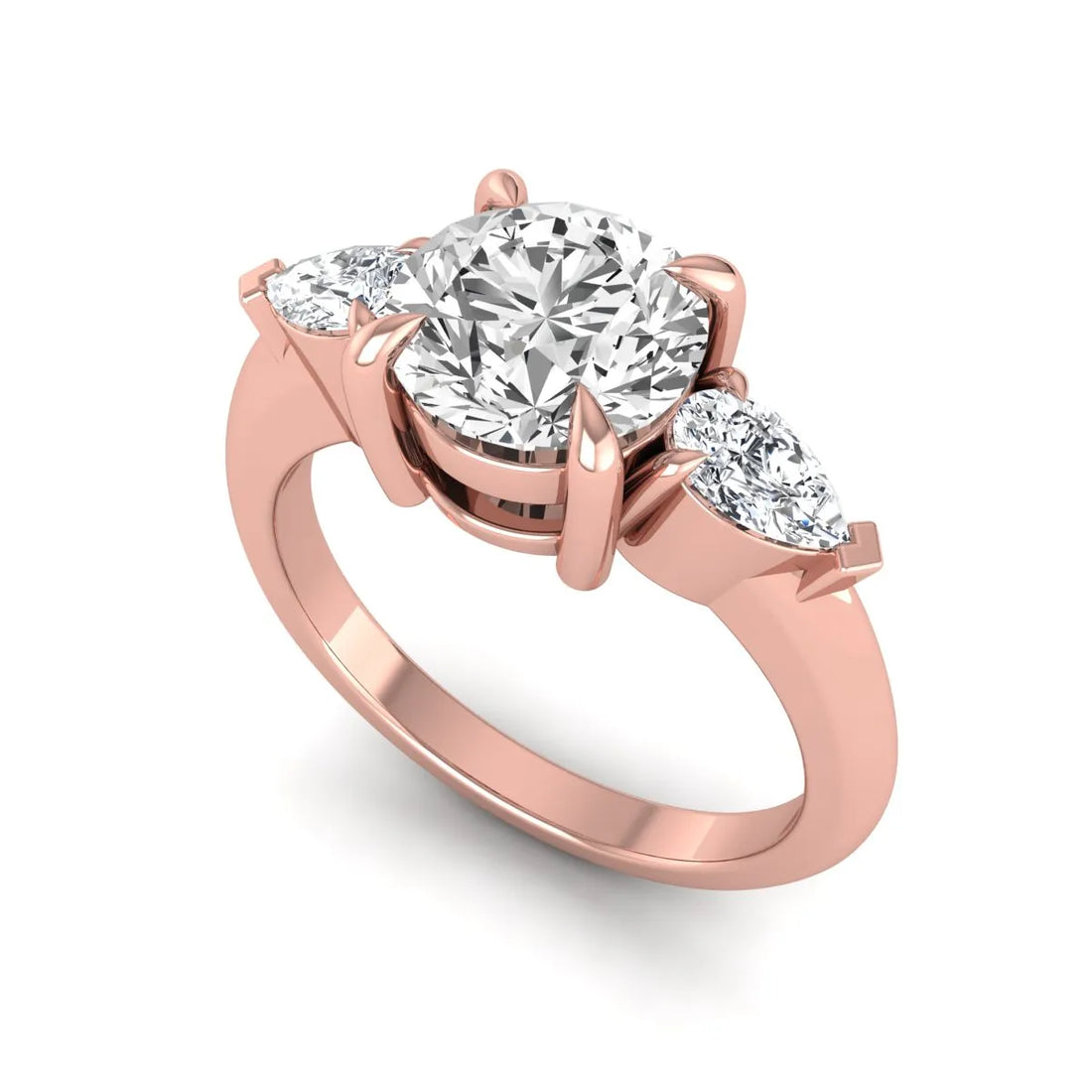 OctaPearl 1.5 ct Round Cut Lab Grown Diamond Three Stone Pear Side Engagement Ring