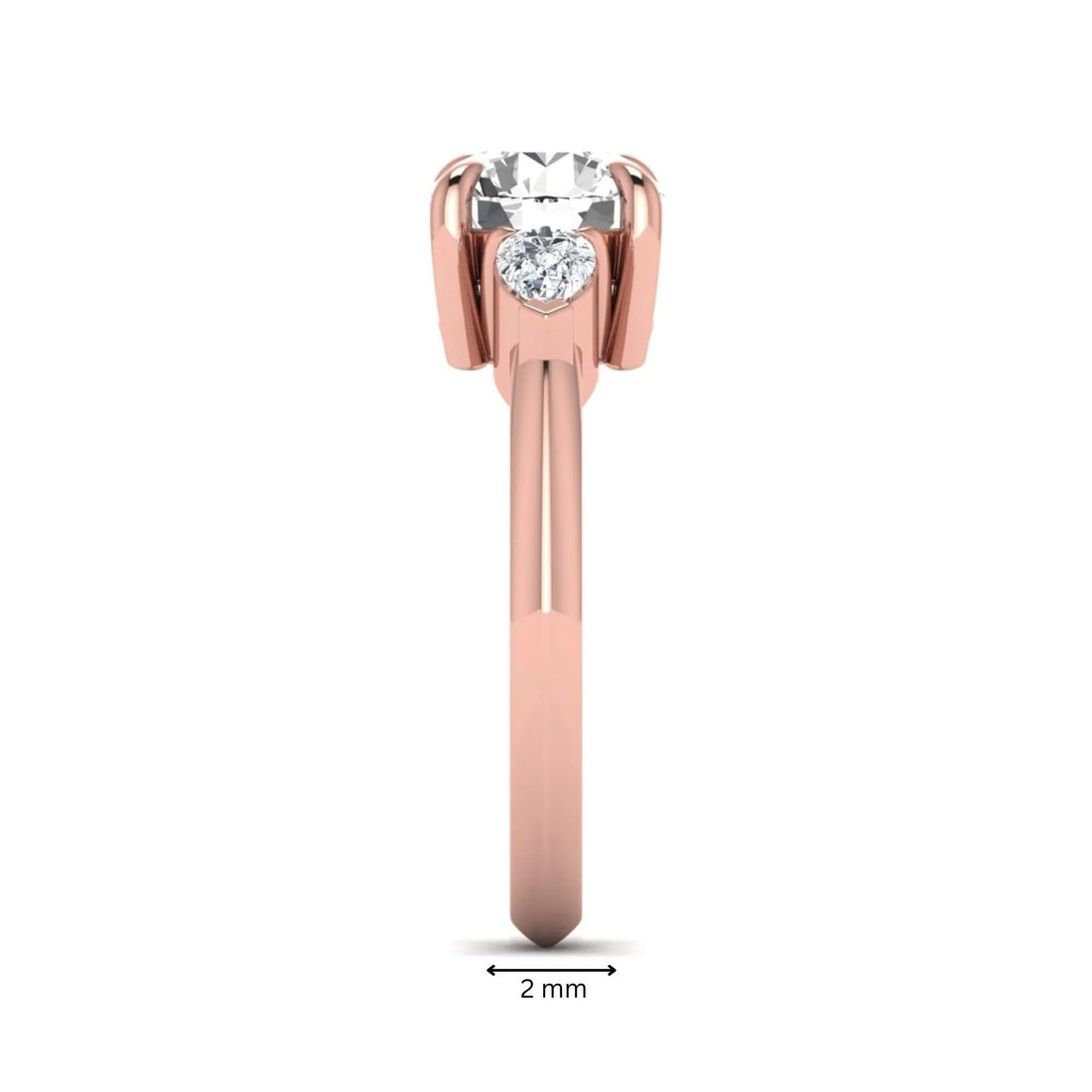 OctaPearl 1.5 ct Round Cut Lab Grown Diamond Three Stone Pear Side Engagement Ring