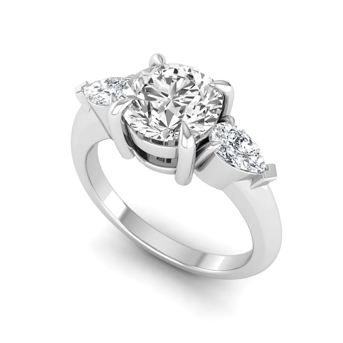 OctaPearl 1.5 ct Round Cut Lab Grown Diamond Three Stone Pear Side Engagement Ring
