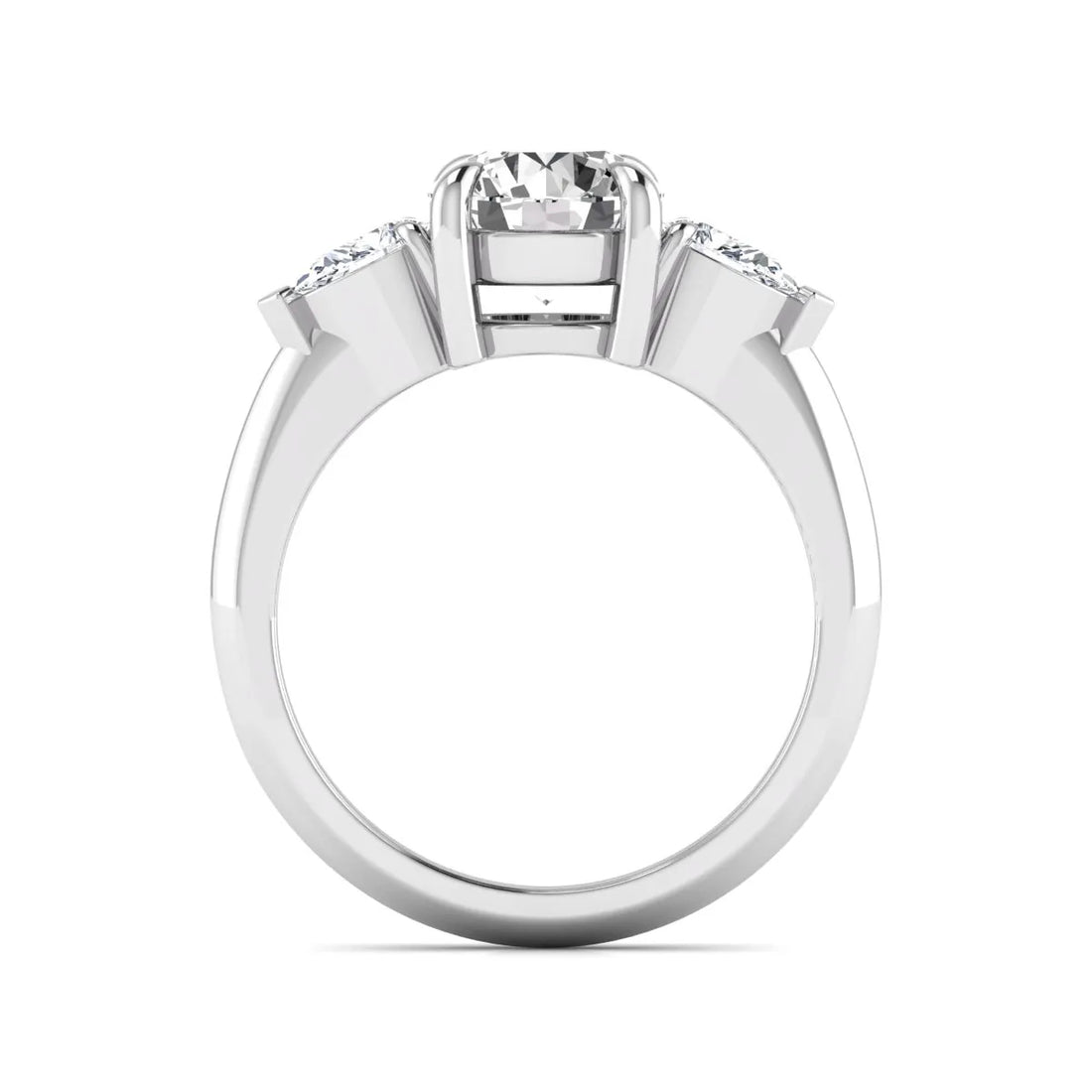 OctaPearl 1.5 ct Round Cut Lab Grown Diamond Three Stone Pear Side Engagement Ring