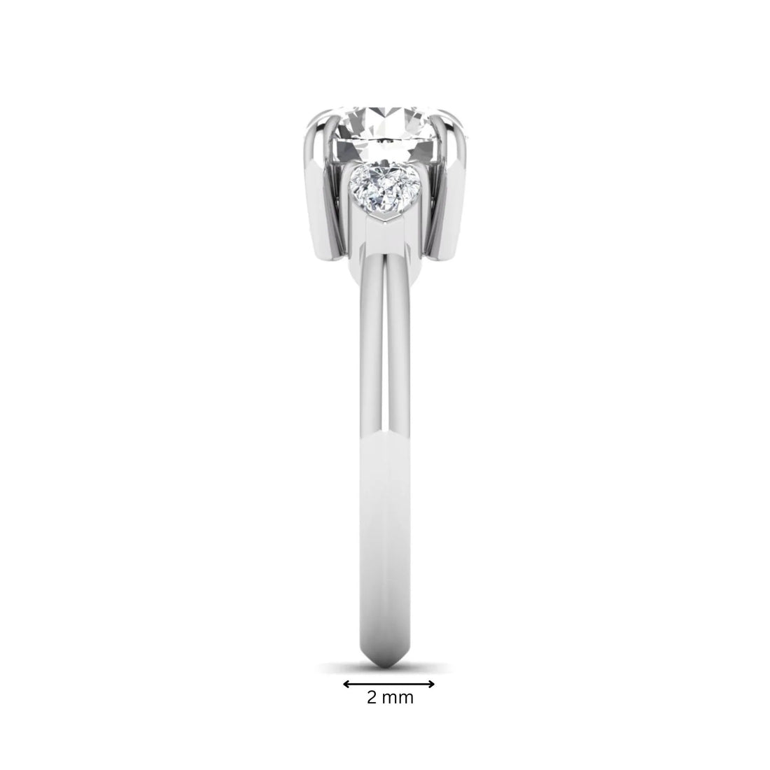 OctaPearl 1.5 ct Round Cut Lab Grown Diamond Three Stone Pear Side Engagement Ring