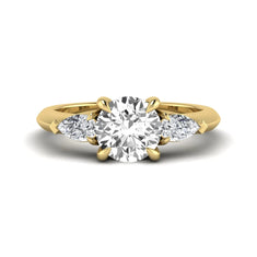 OctaPearl 1.5 ct Round Cut Lab Grown Diamond Three Stone Pear Side Engagement Ring