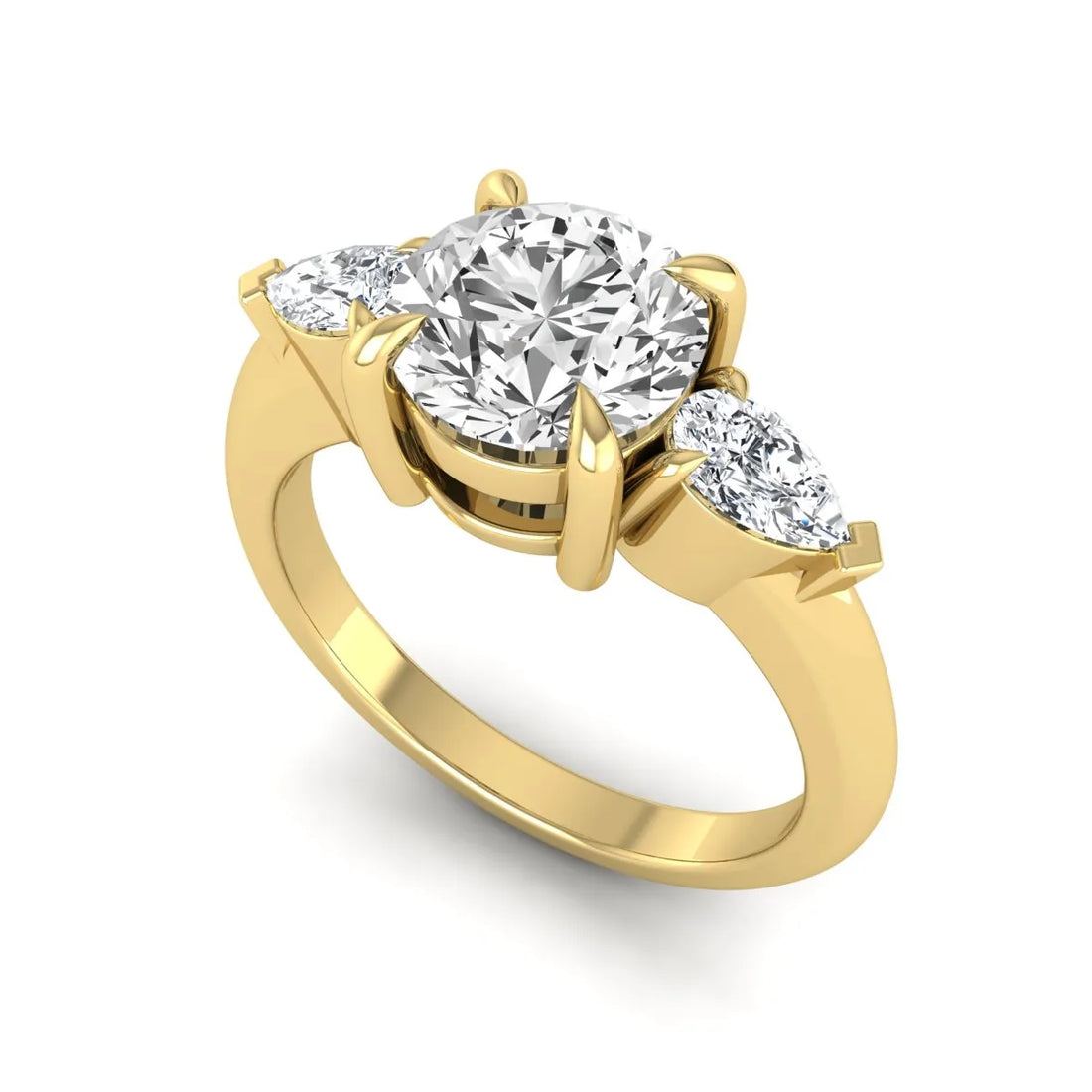 OctaPearl 1.5 ct Round Cut Lab Grown Diamond Three Stone Pear Side Engagement Ring