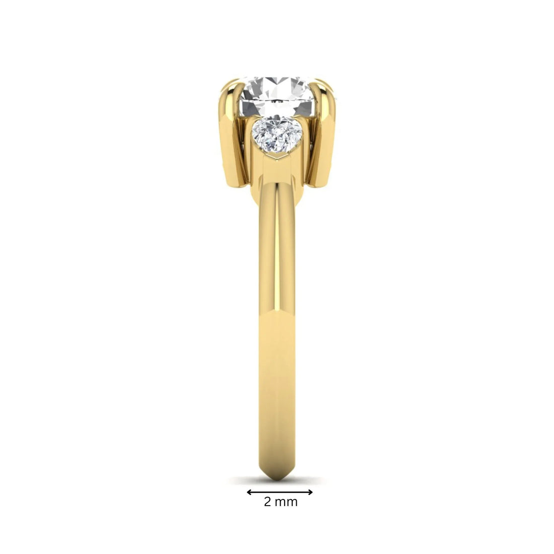 OctaPearl 1.5 ct Round Cut Lab Grown Diamond Three Stone Pear Side Engagement Ring