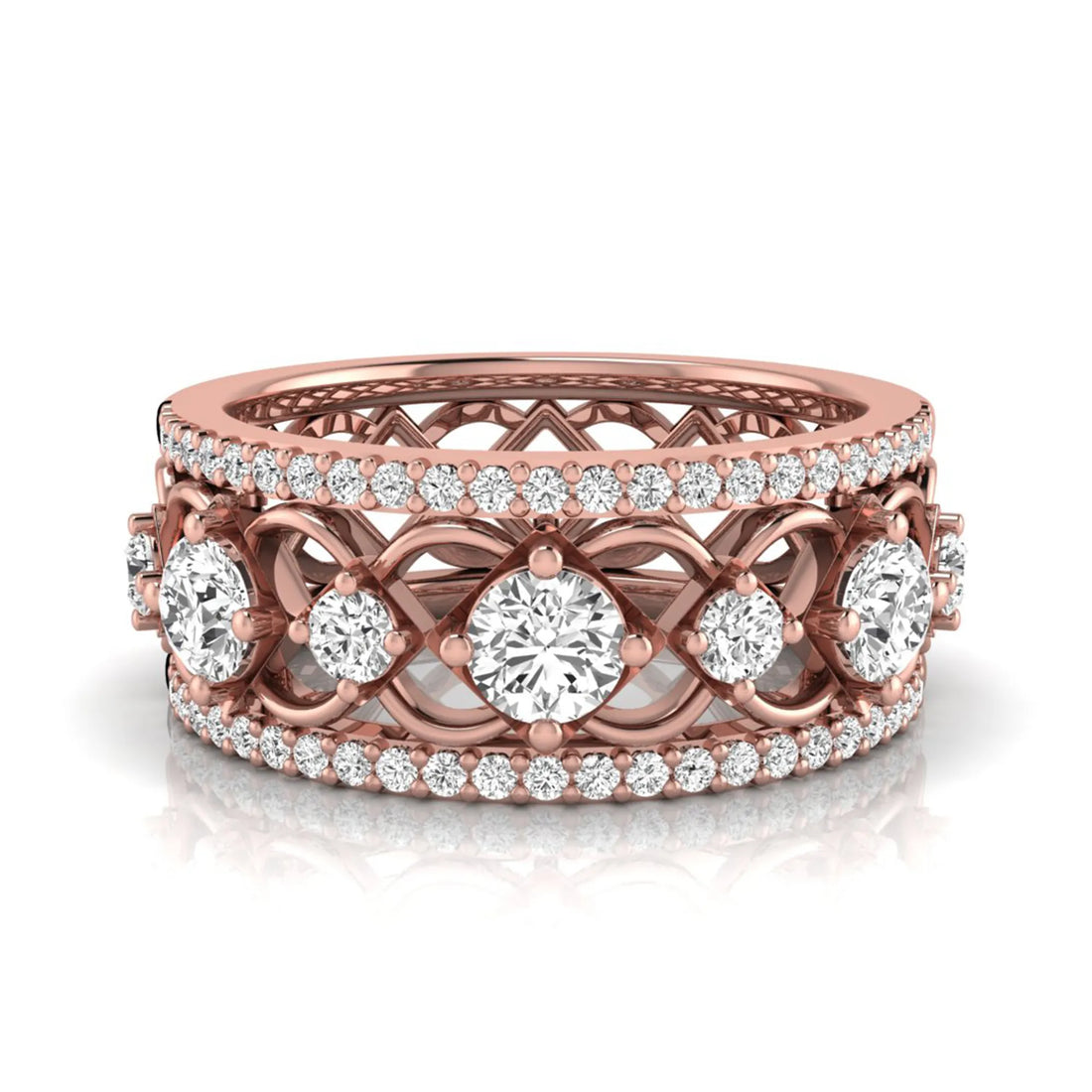OctaPearl Vintage Openwork Filigree Lab Grown Diamond Eternity Wide Band Ring