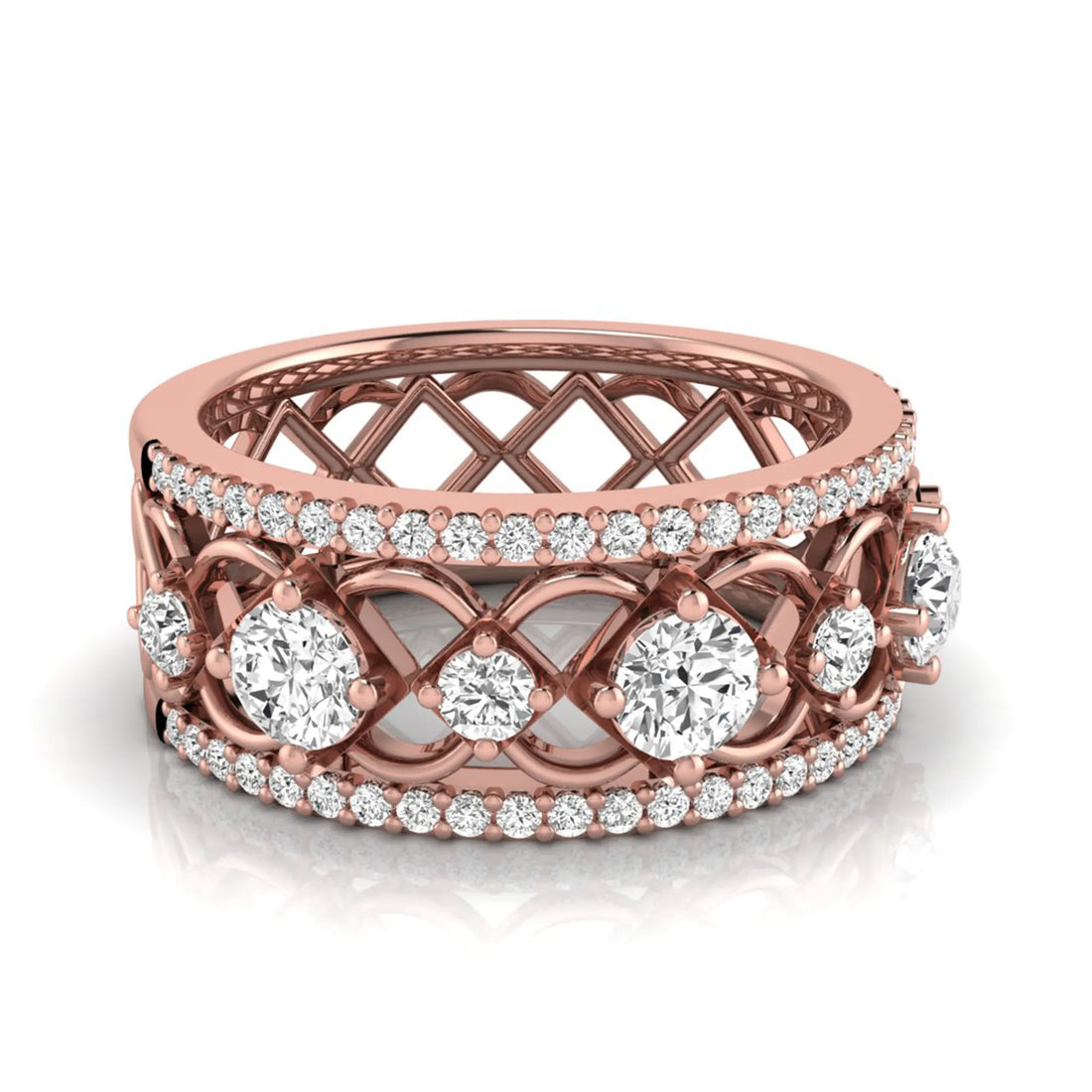 OctaPearl Vintage Openwork Filigree Lab Grown Diamond Eternity Wide Band Ring