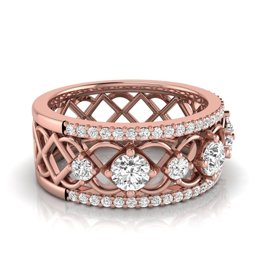 OctaPearl Vintage Openwork Filigree Lab Grown Diamond Eternity Wide Band Ring