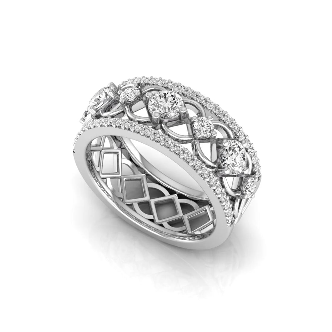 OctaPearl Vintage Openwork Filigree Lab Grown Diamond Eternity Wide Band Ring