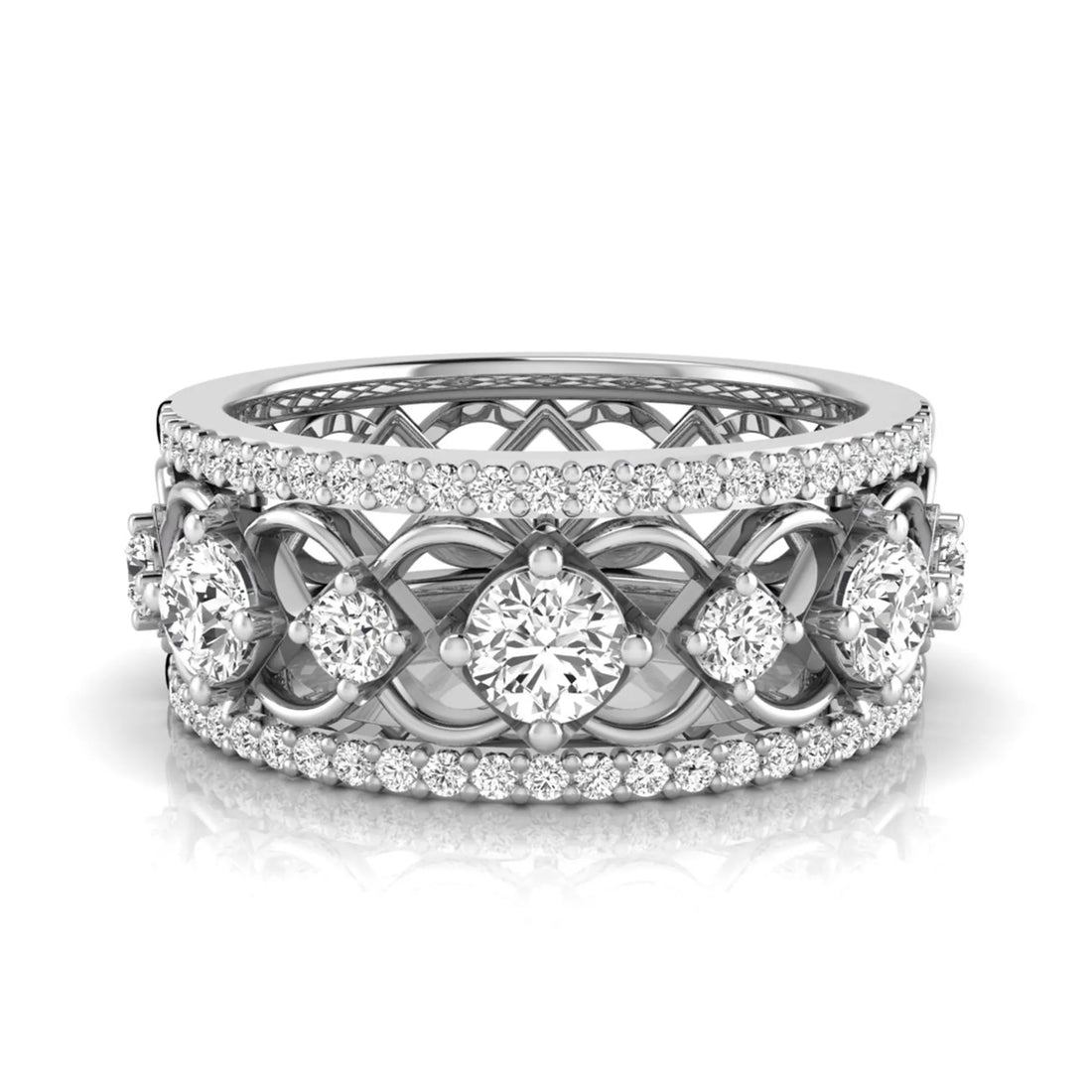 OctaPearl Vintage Openwork Filigree Lab Grown Diamond Eternity Wide Band Ring