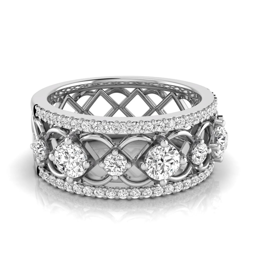 OctaPearl Vintage Openwork Filigree Lab Grown Diamond Eternity Wide Band Ring