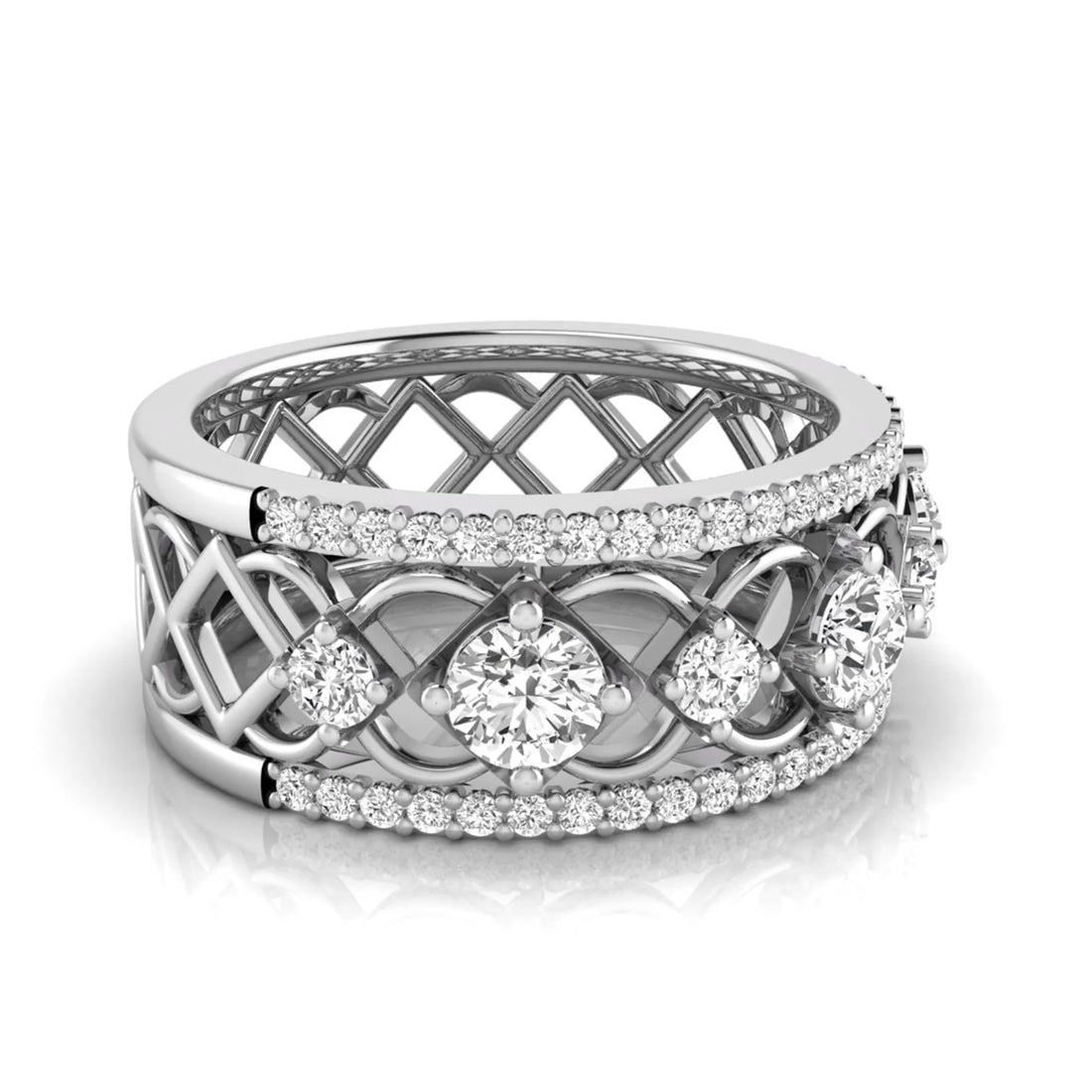 OctaPearl Vintage Openwork Filigree Lab Grown Diamond Eternity Wide Band Ring