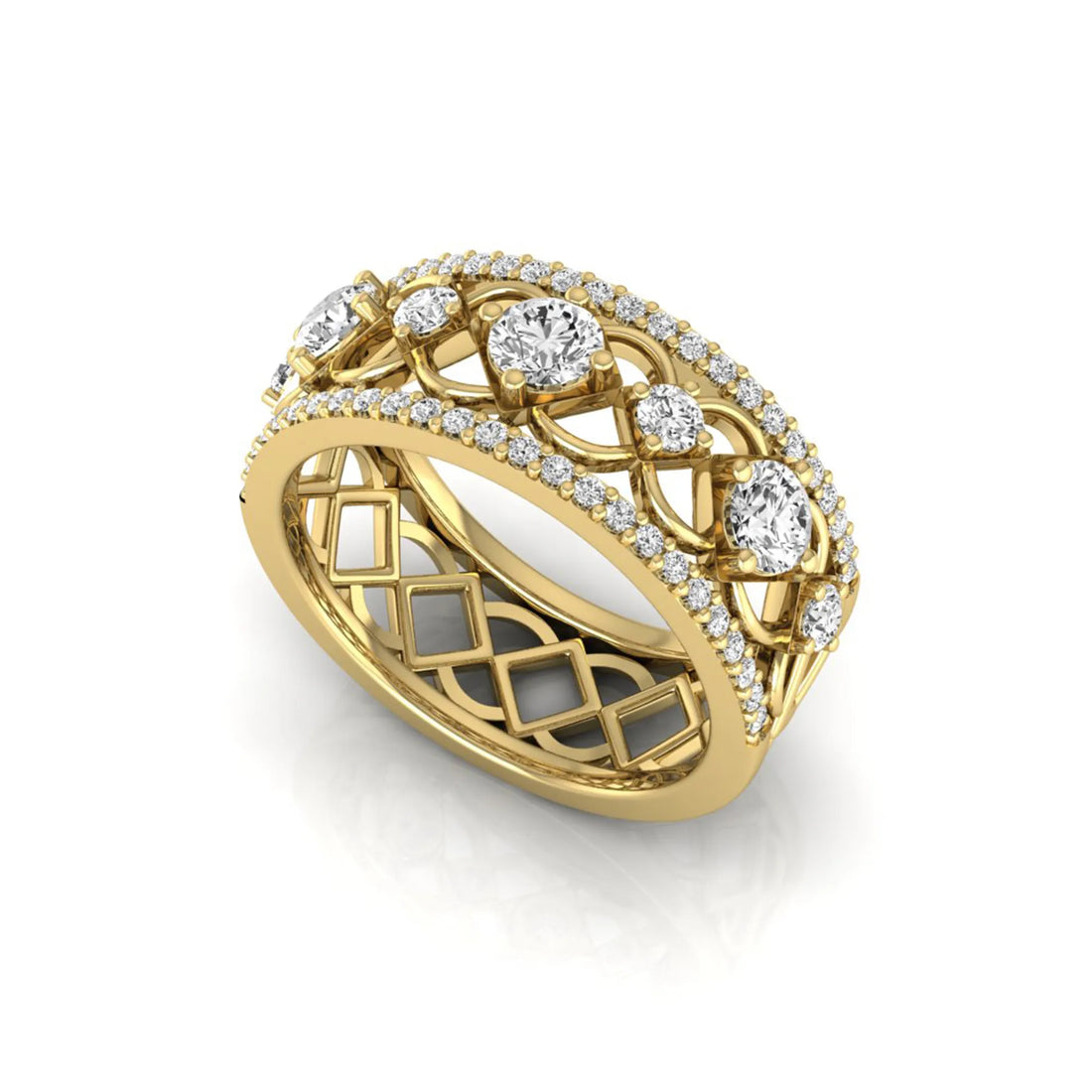 OctaPearl Vintage Openwork Filigree Lab Grown Diamond Eternity Wide Band Ring
